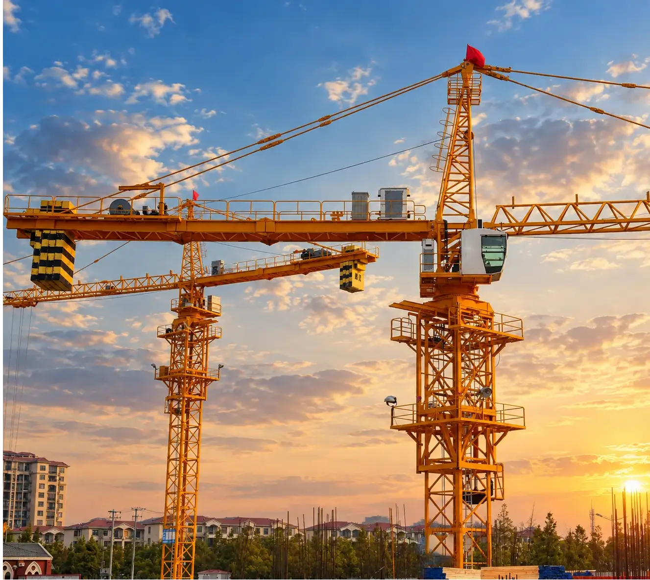 Tower crane mast section climbing on a Mumbai residential construction project